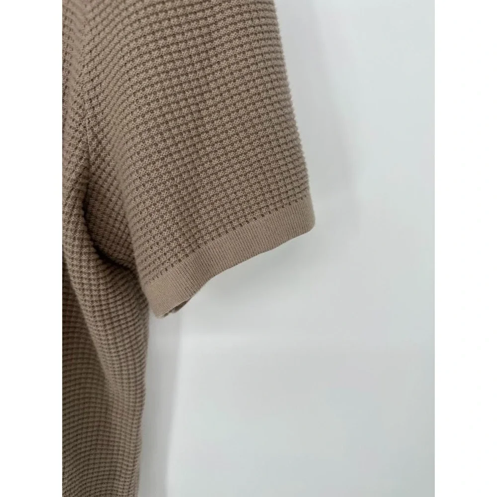 Madewell Mens Johnny Collar Waffle Knit Polo Sweater Size XXL 100% Cotton Stone
